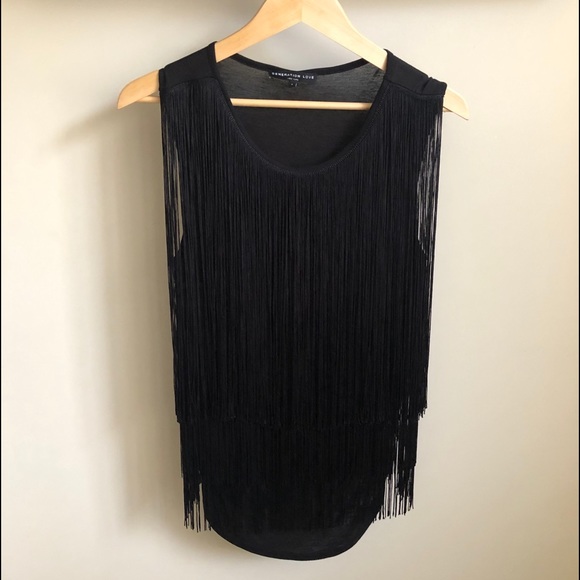 GENERATION LOVE Black Fringe Tank Top Sz Small - Picture 4 of 10